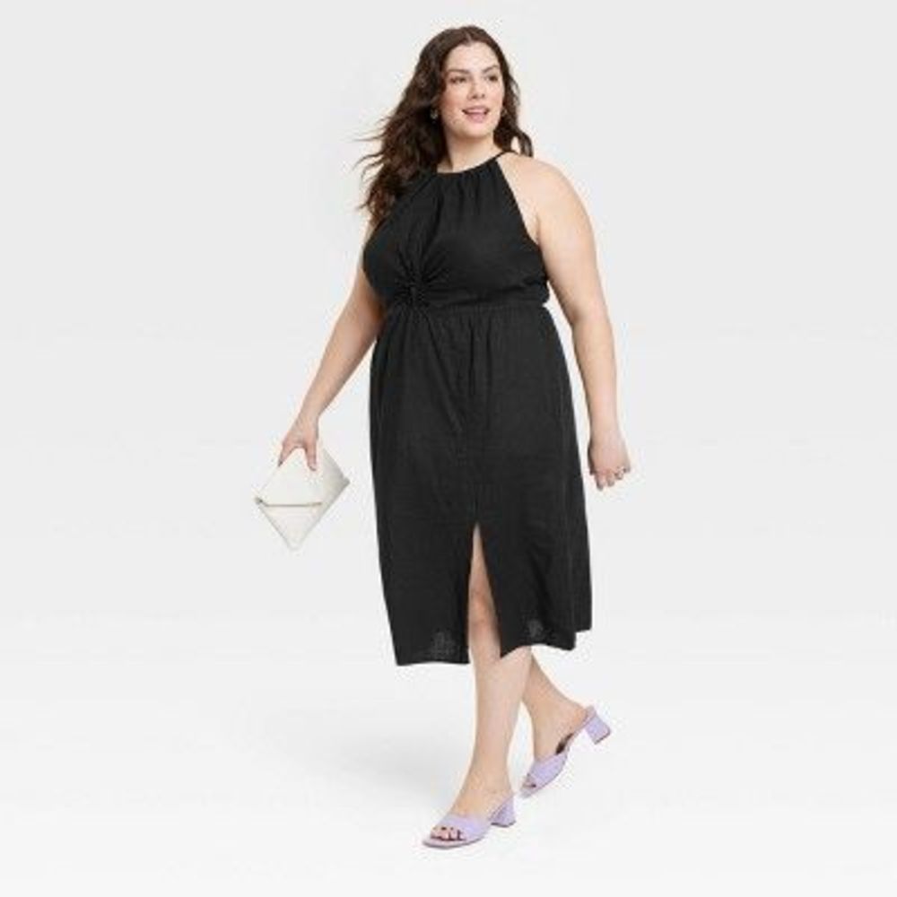 Women's Halter Neck A-Line Dress - Ava & Viv Black 4X - Picture 2 of 2